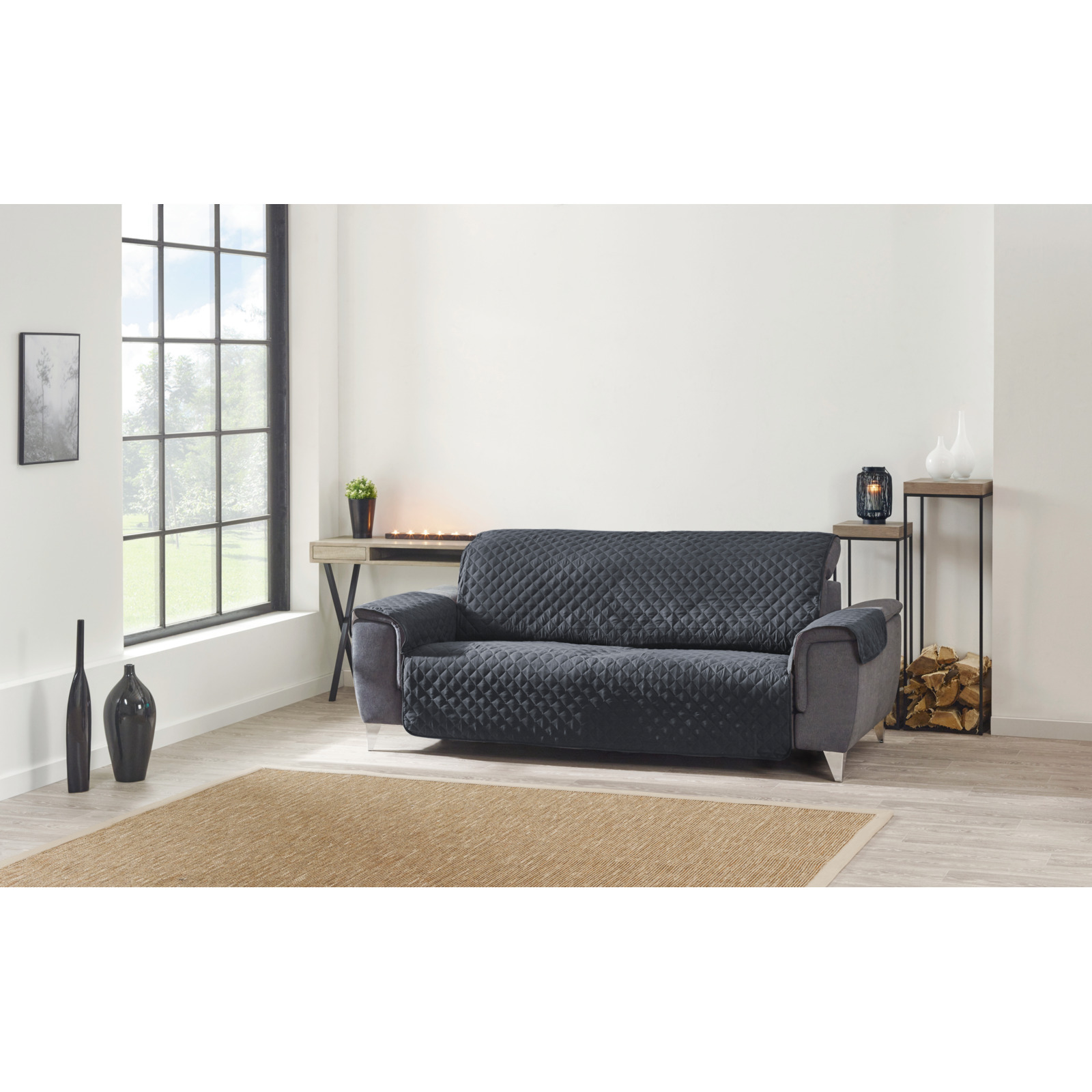 Steppdecke für Sofaschutz, 3er-Sofa anthrazit