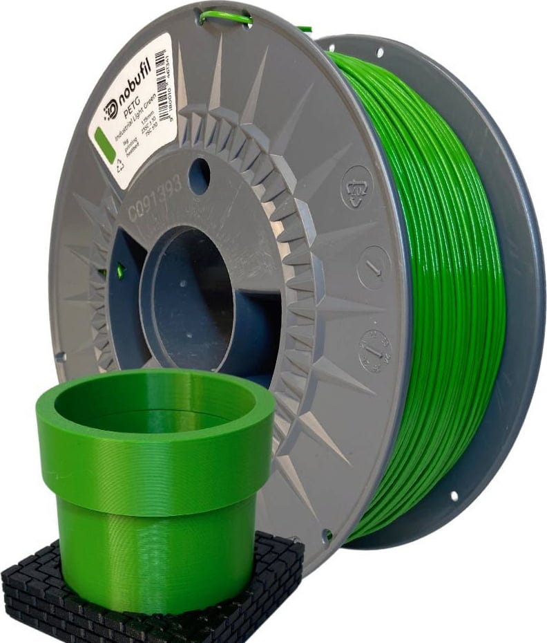 Nobufil  PETG Industrial Light Green, 1,75 mm / 1000 g    Leicht zu druckendes PETG Filament aus recyceltem Kunststoffabfall