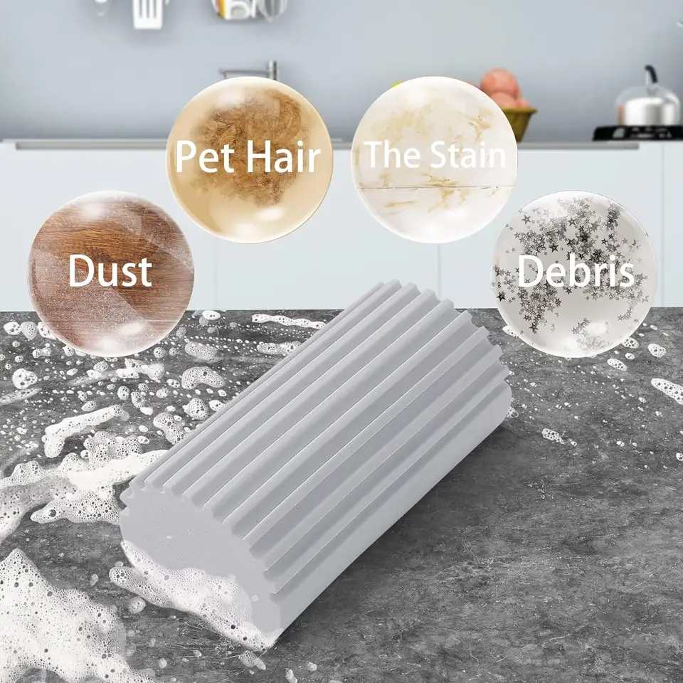(12x6cm) Schaumstoff Staub Schwamm Reinigungs Putzschwamm Rillen Schrubber für Fenster / Jalousien / Glas - Grau