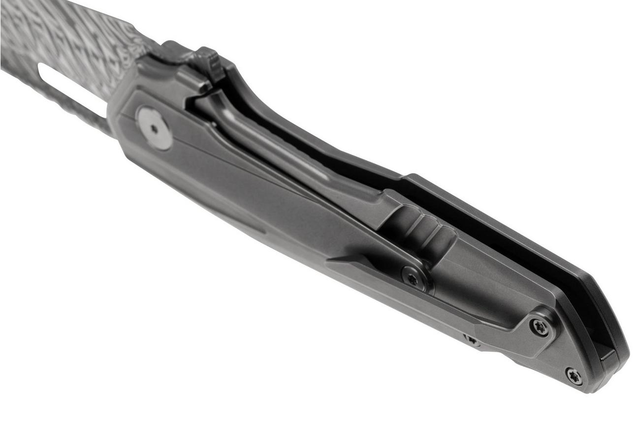 WE Knife Falcaria WE23012B-DS1 Fafnir Damasteel, Polished Bead Blasted Titanium, Polished Gray Titanium, zakmes