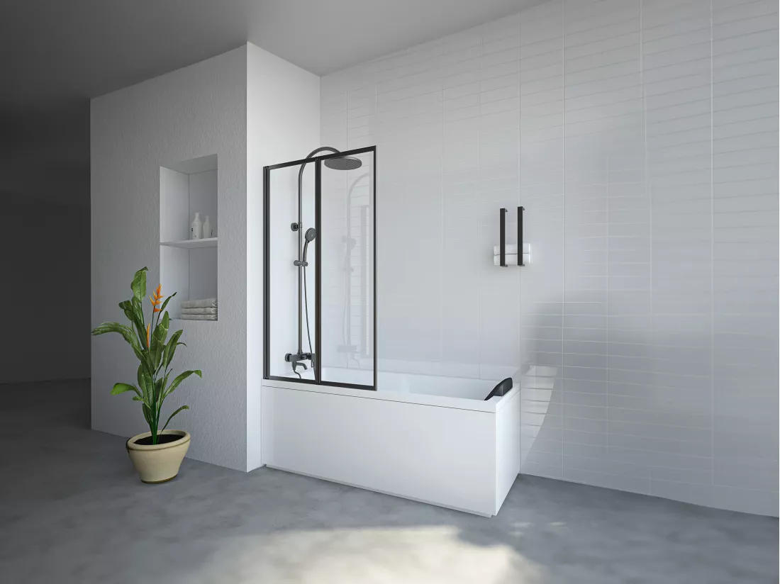 Pare baignoire pliant en métal style atelier - Noir mat - 80 x 140 cm - DISTRICT