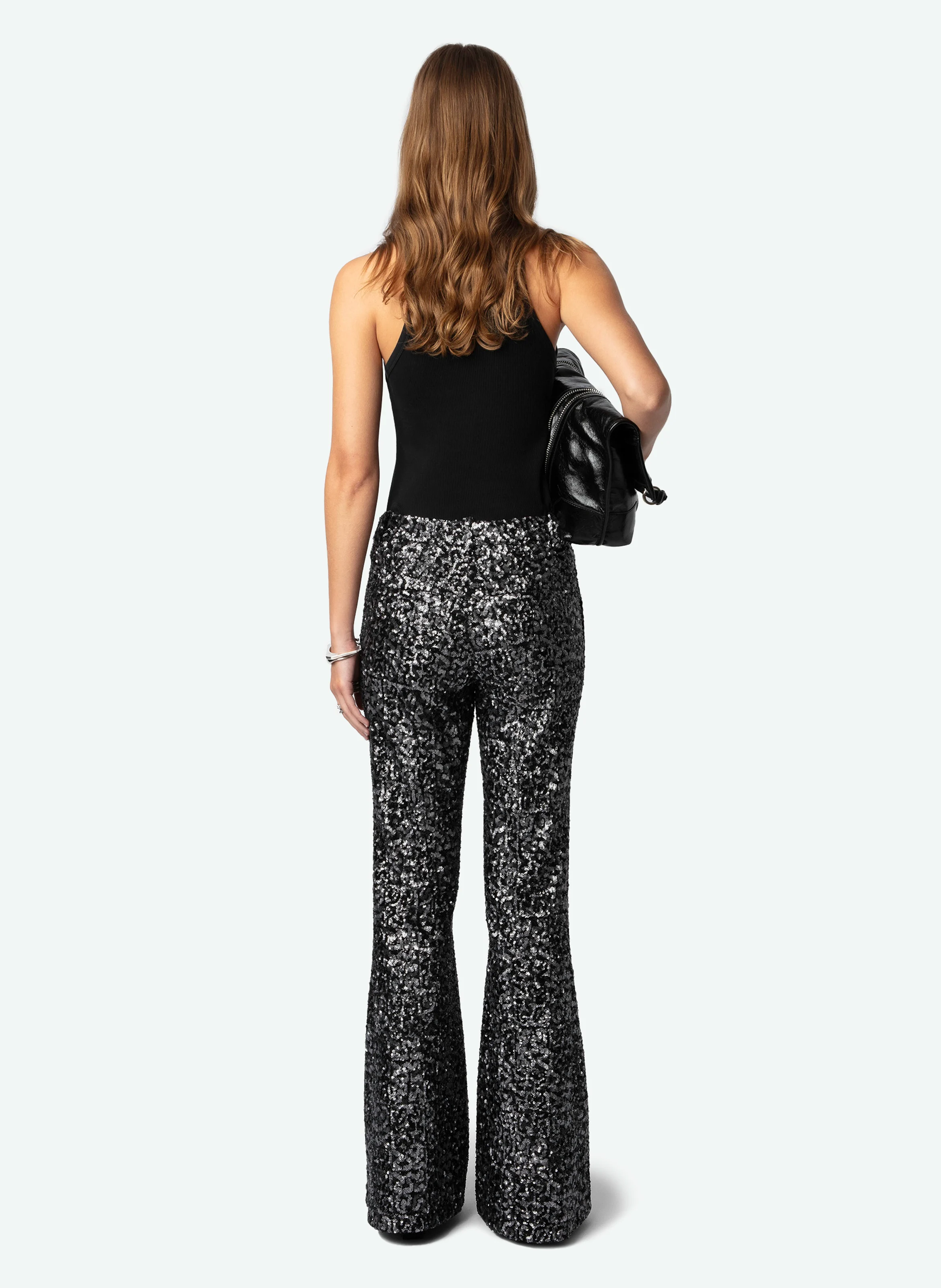 PREVY - Pantalon flare à sequins | Noir
