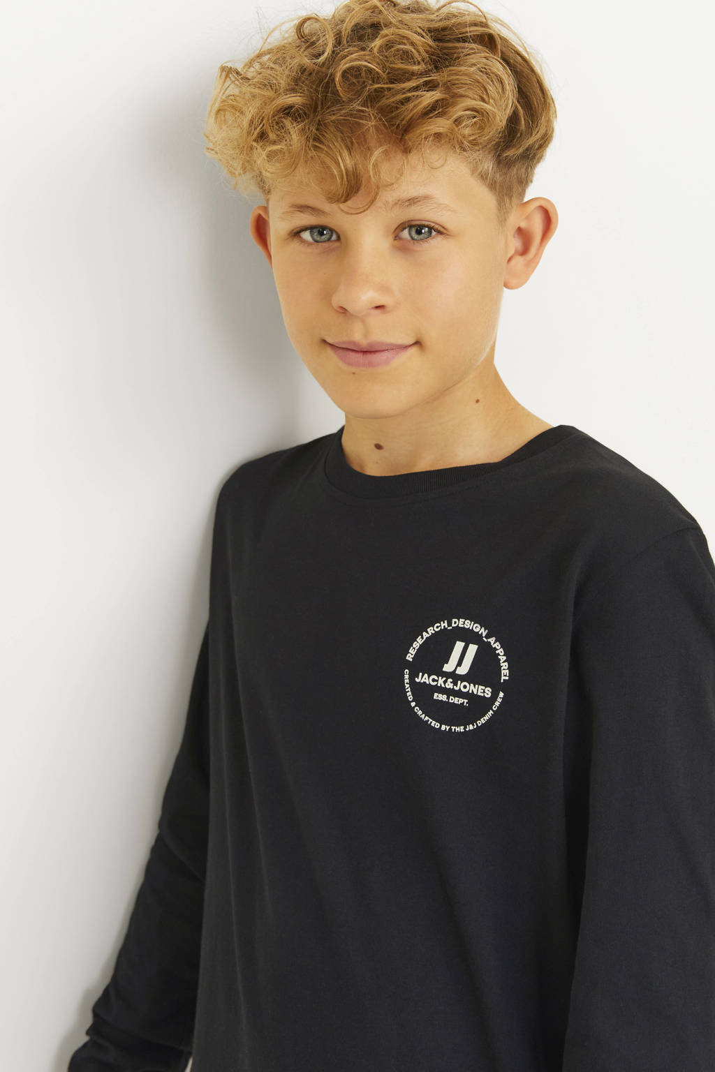 JACK & JONES longsleeve JJESWIFT met printopdruk zwart