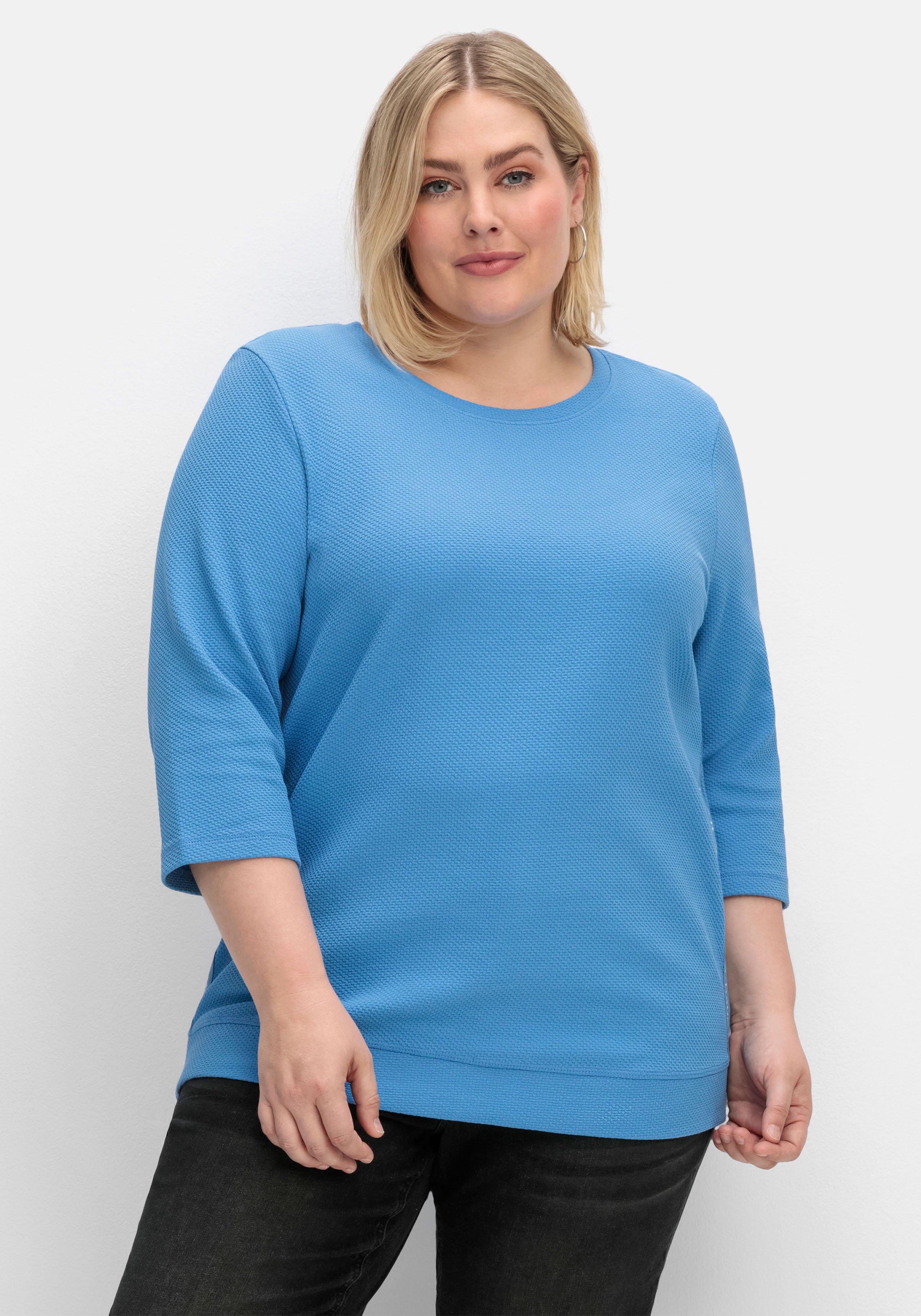Sweatshirt aus Waffelpiqué, mit Zierband seitlich