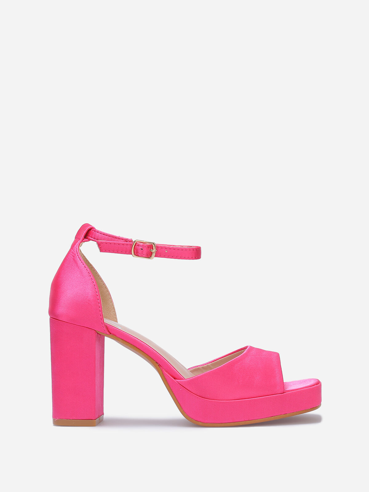Sandales satinées à bout carré- Fuchsia