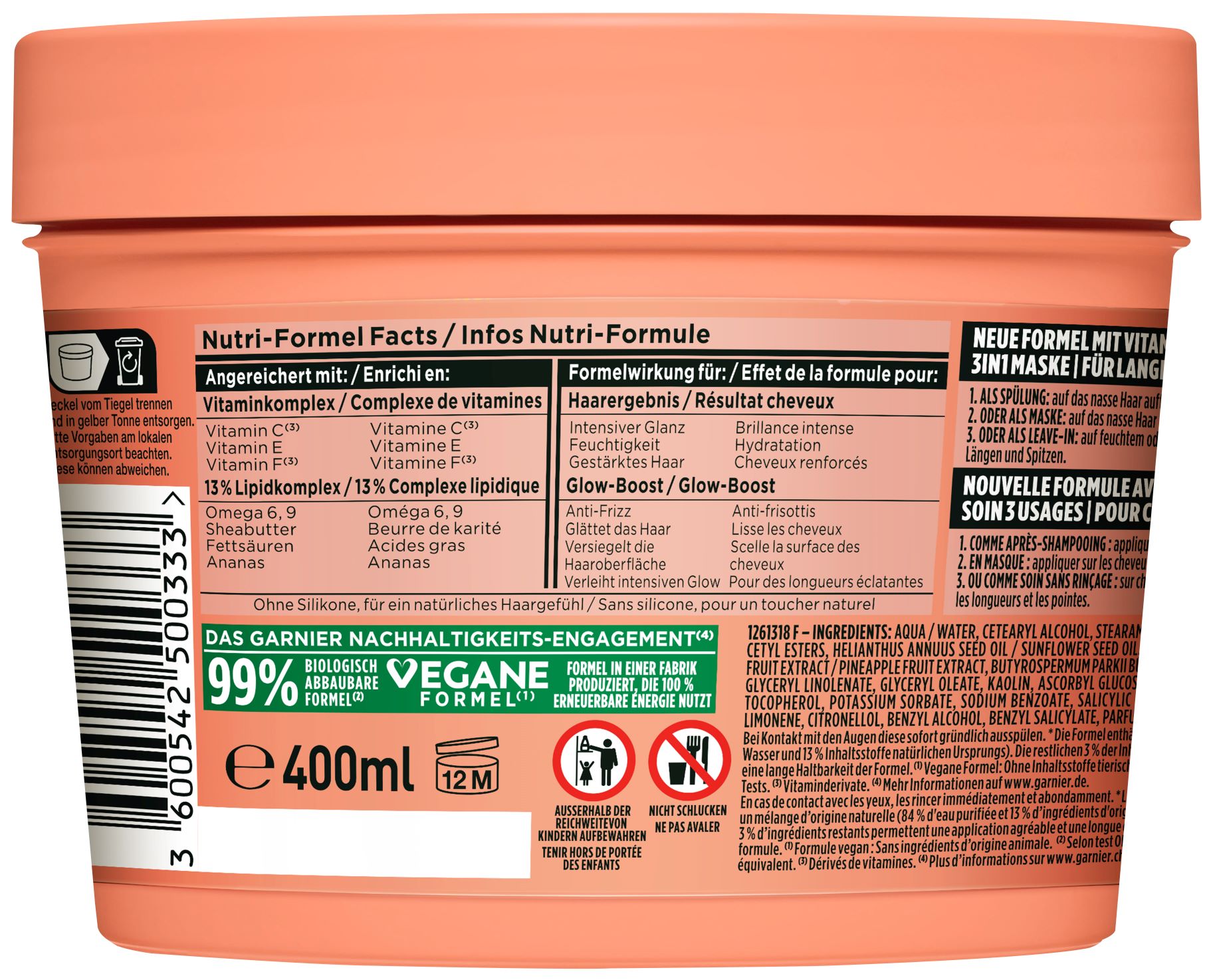 FRUCTIS Hair Food 3in1 Maske glanzverleihende Ananas 400 ml