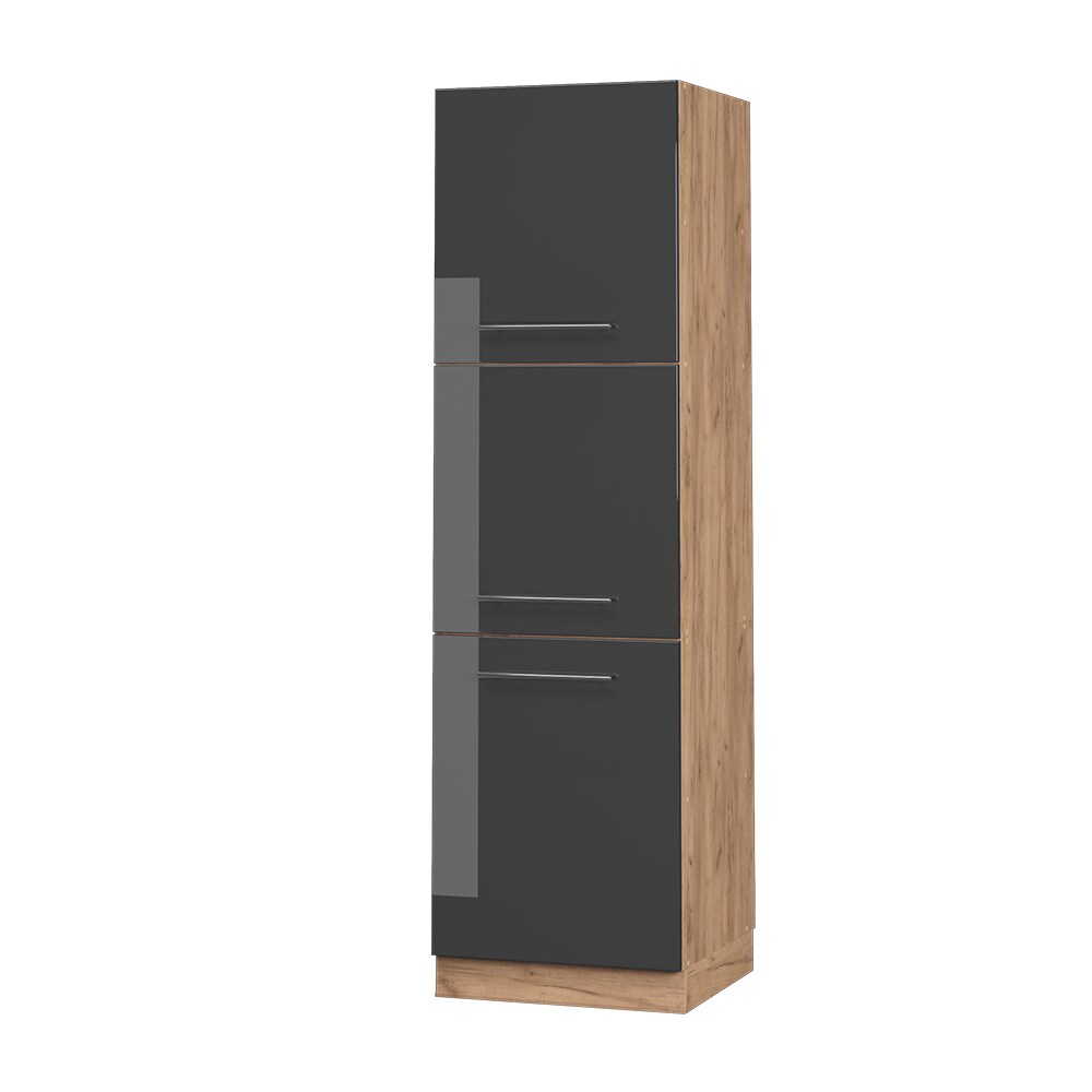 Vicco Herdumbauschrank Küchenschrank Küchenmöbel Fame-Line Eiche Anthrazit 60 cm modern Hochglanz Küche Einbauküche Blende Herdschrank Hochschrank Küchenzeile Drehtür Einlegeboden