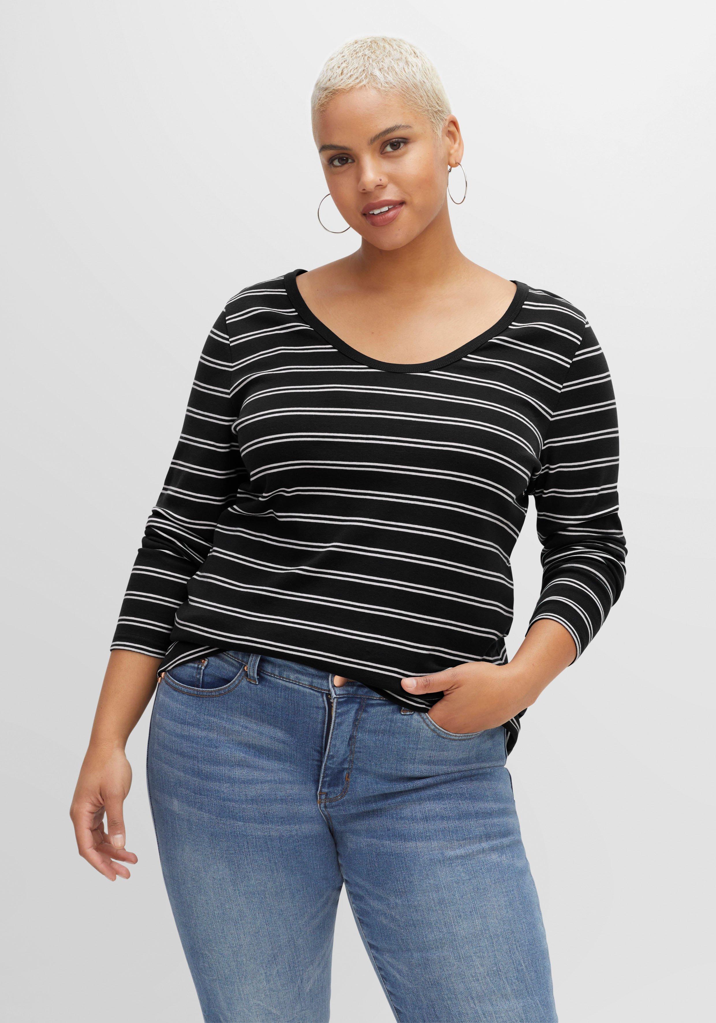 Langarmshirt mit Streifen, in Rippqualität