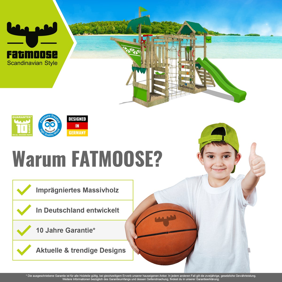 FATMOOSE FruityForest Speeltoren Klimrek met Surfswing Schommel en Glijbaan, Klimtoren met Zandbak, Ladder en Speelaccessoires – Rood