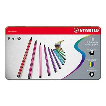 Premium-Filzstift - STABILO Pen 68 - 10er Metalletui - mit 10 verschieden Farben