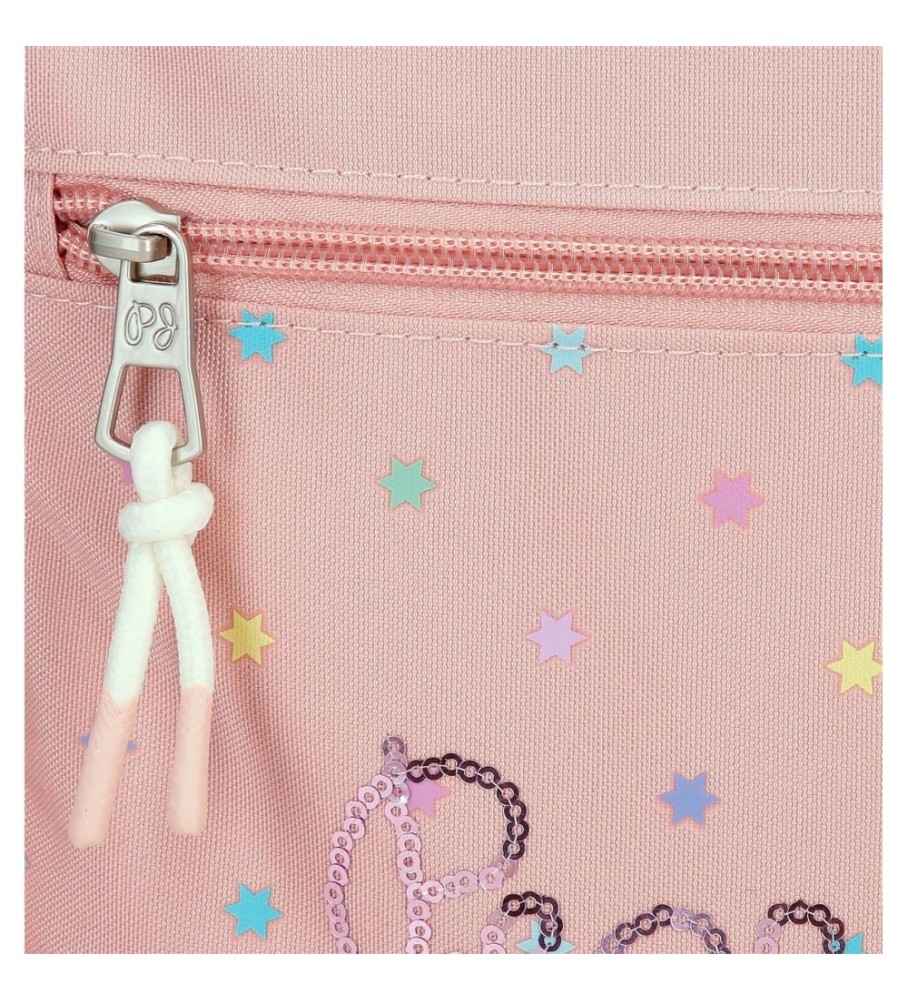 Pepe Jeans Mochila escolar Pepe Jeans Carina dos compartimentos con carro rosa