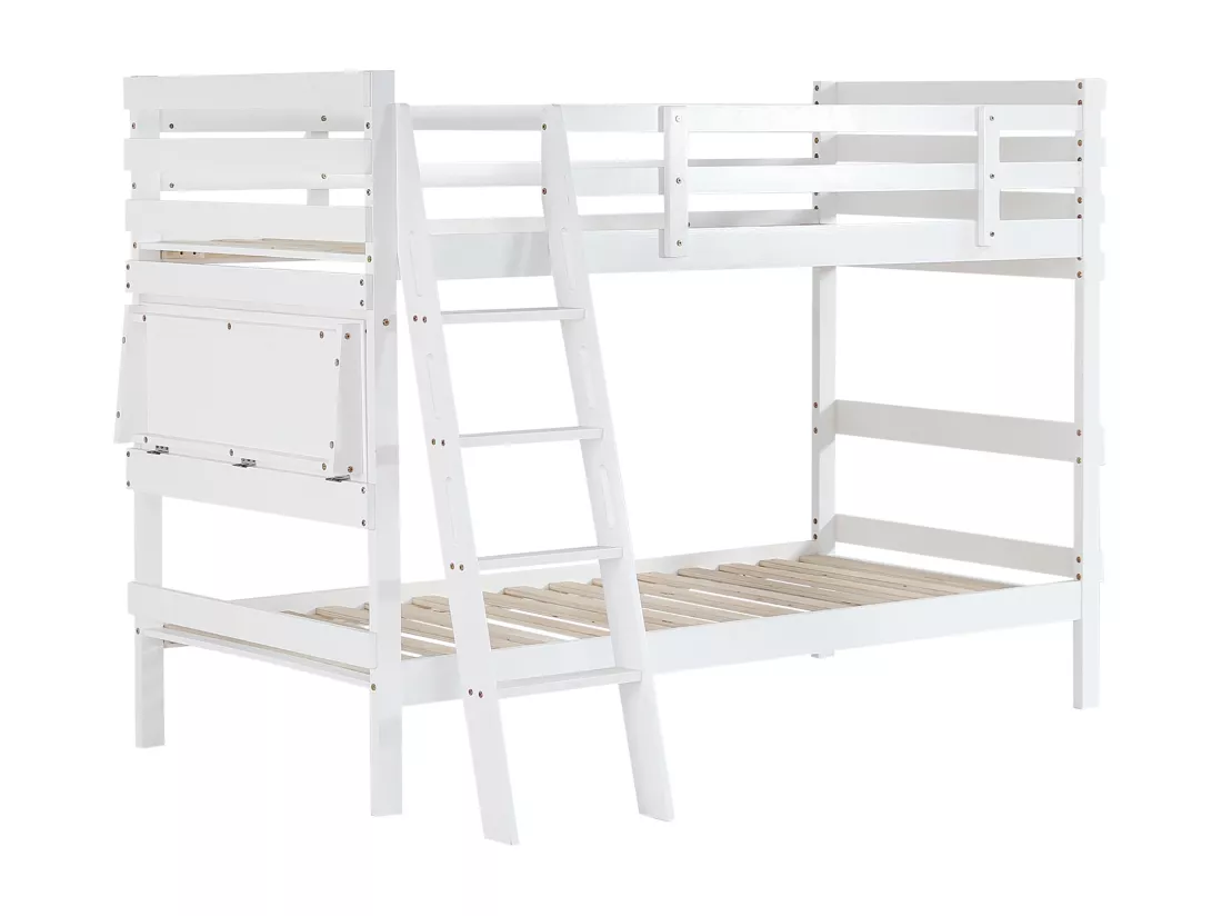 Lit superposé 90x200cm en bois - avec une table pilante - Blanc