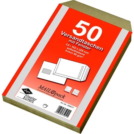 MAILmedia Mailpack® Versandtaschen mit Fenster, braun, DIN C5, 100 Stück