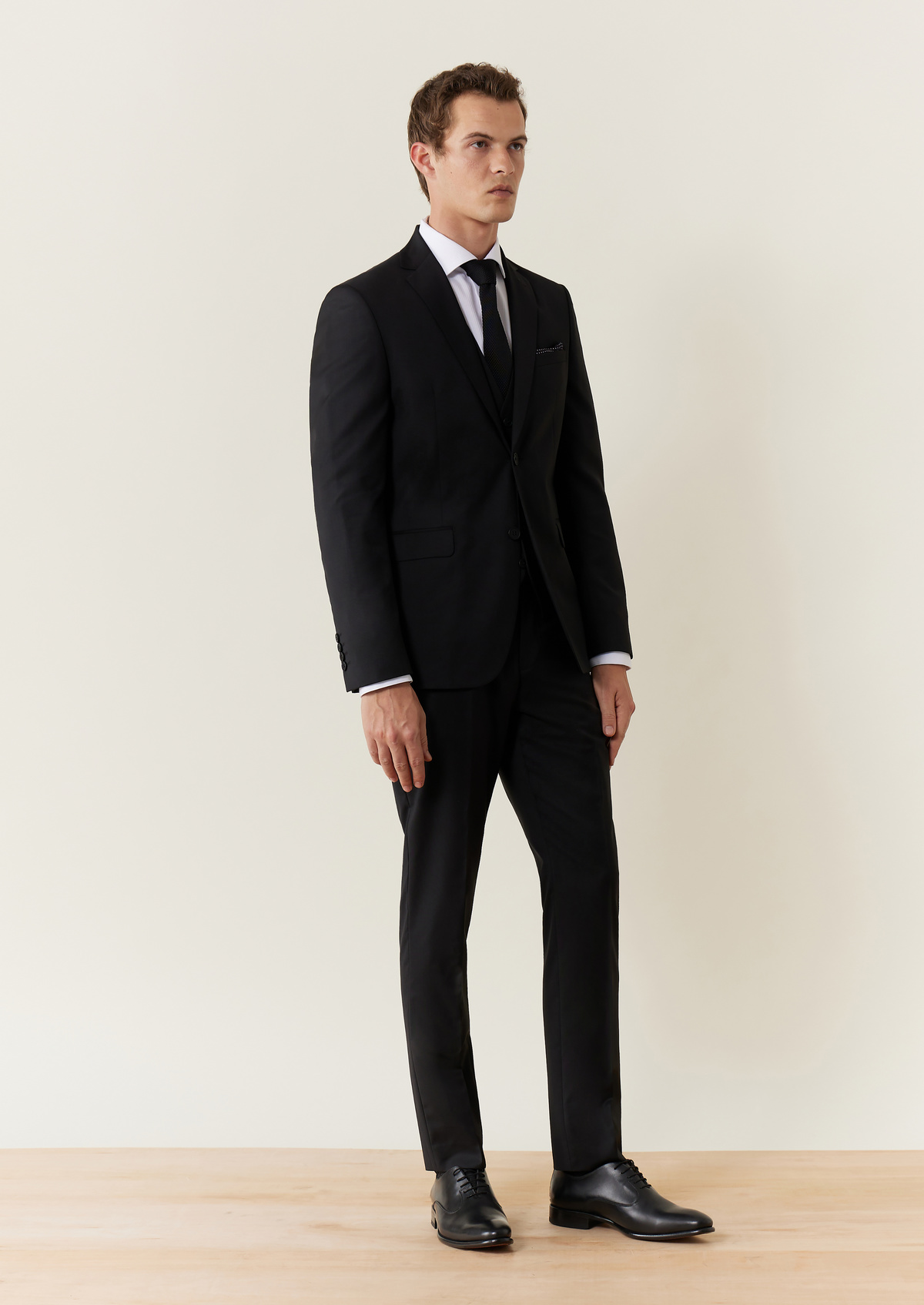 Veste de costume Regular en laine unie noire