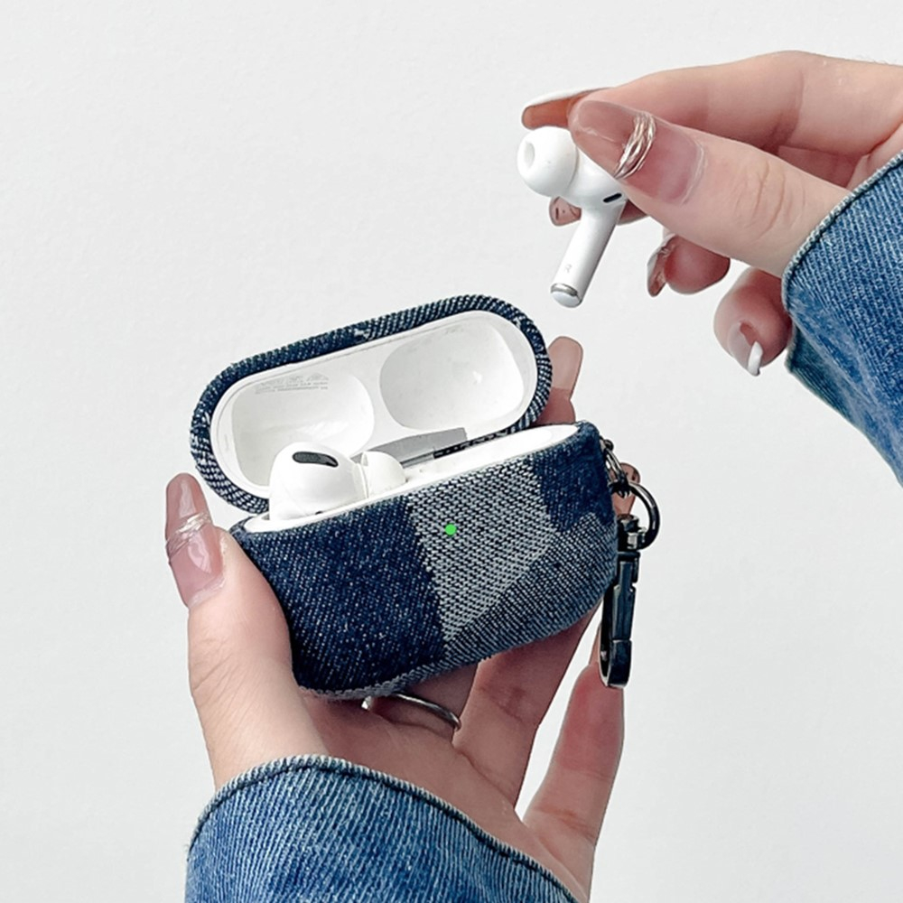 AirPods Pro 2 / AirPods Pro Hybrid Schutzhülle Abdeckung mit Karabinerhaken Denim Design - Dunkelblau / Grau