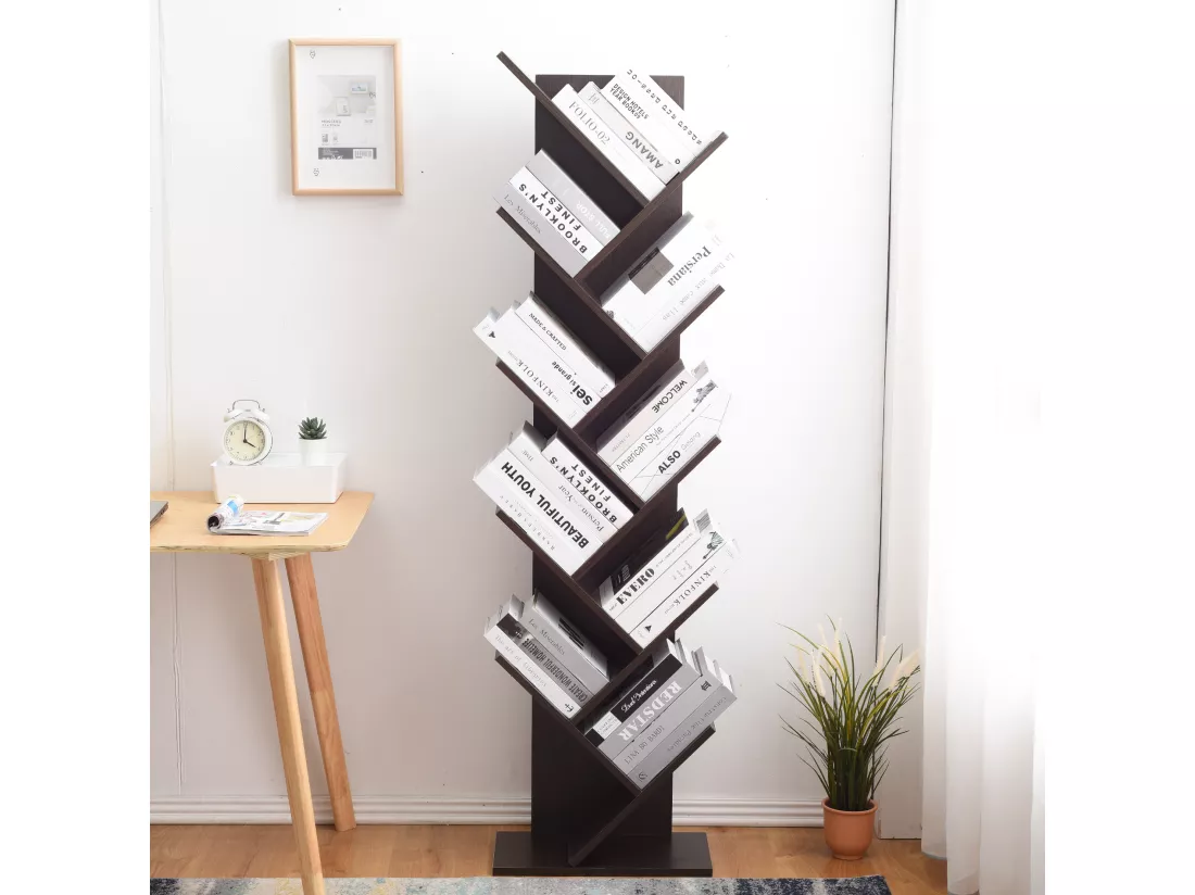 Bibliothèque Etagère 10 Etagères Marron Wengè Bois 160x44,5x22