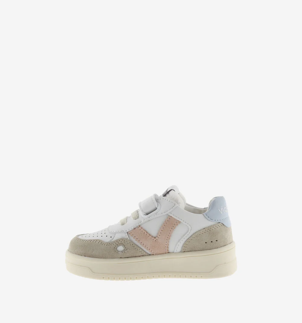 SEUL BRIDE EFFET CUIR & CUIR FENDU Baskets à semelles beiges pour enfant CELESTE