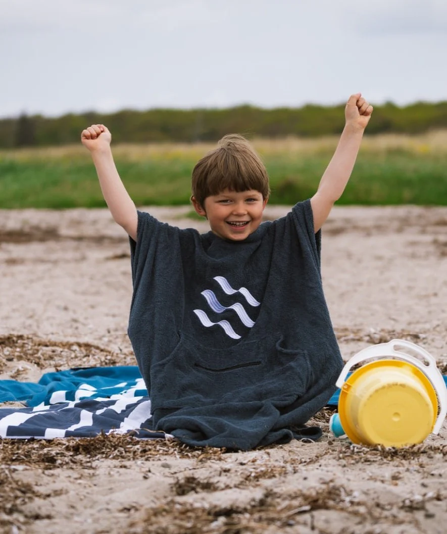 Watery badeponcho til junior - Bomuld - Grå