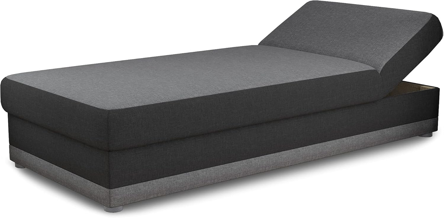 Bett Andre 90x200cm mit Bettkasten - Sofa, Schlafsofa, Regulierbarer Rückenlehne, Bettgestell, Schlafzimmer, Kinderzimmer (Schwarz (Sawana 05 + 14))
