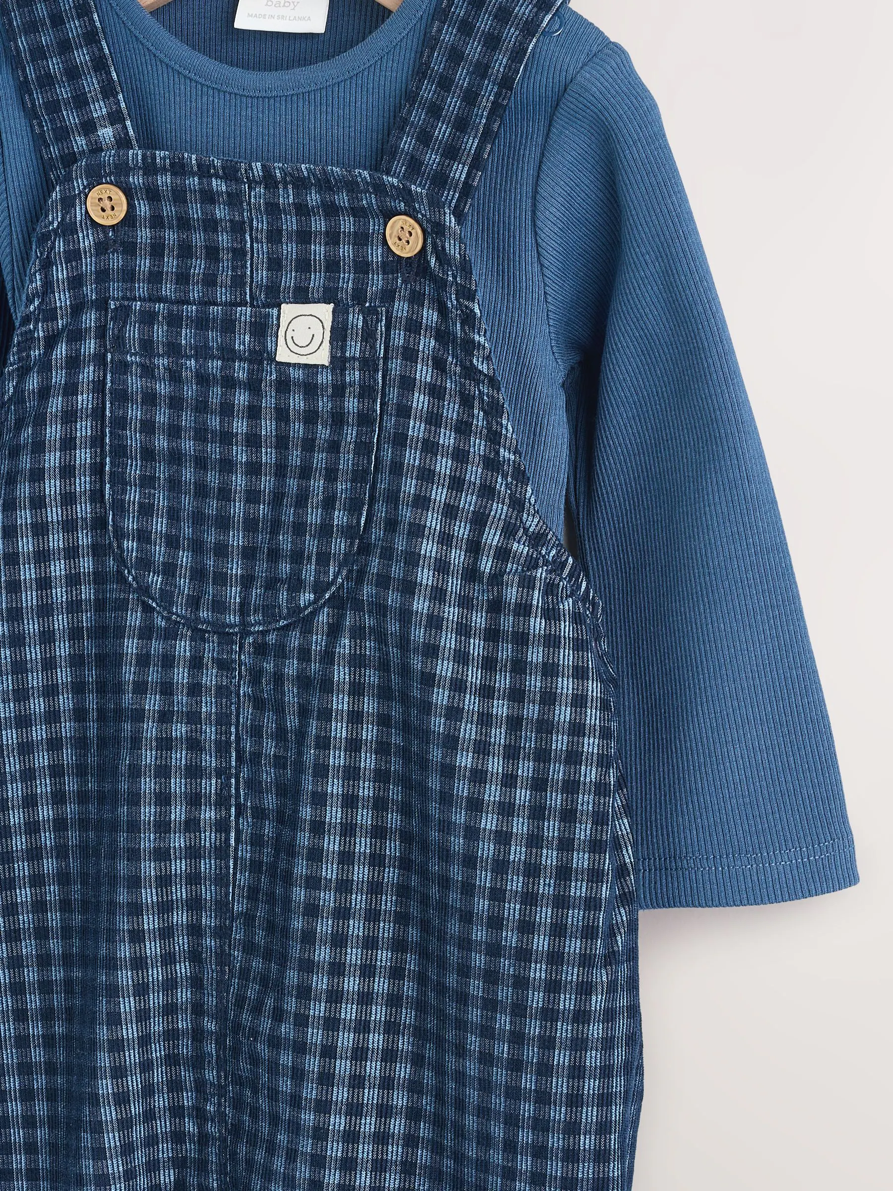 Blauw geruit - Babyset van corduroy tuinbroek en rompertje (0mnd-2jr)