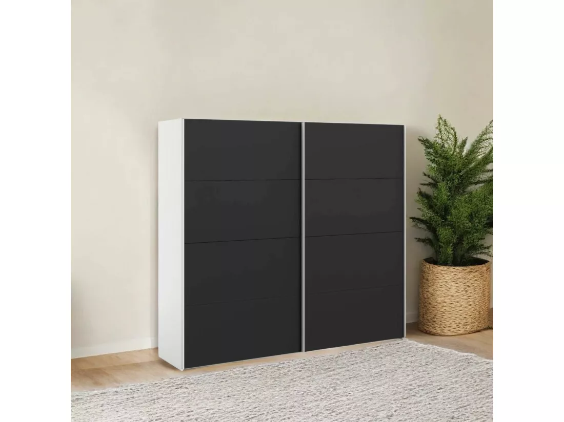 Garde-robe 2 portes Dspinos, Meubles de chambre, Penderie de plain-pied, Placard à vêtements, 243x61 h220 cm, Blanc et Noir
