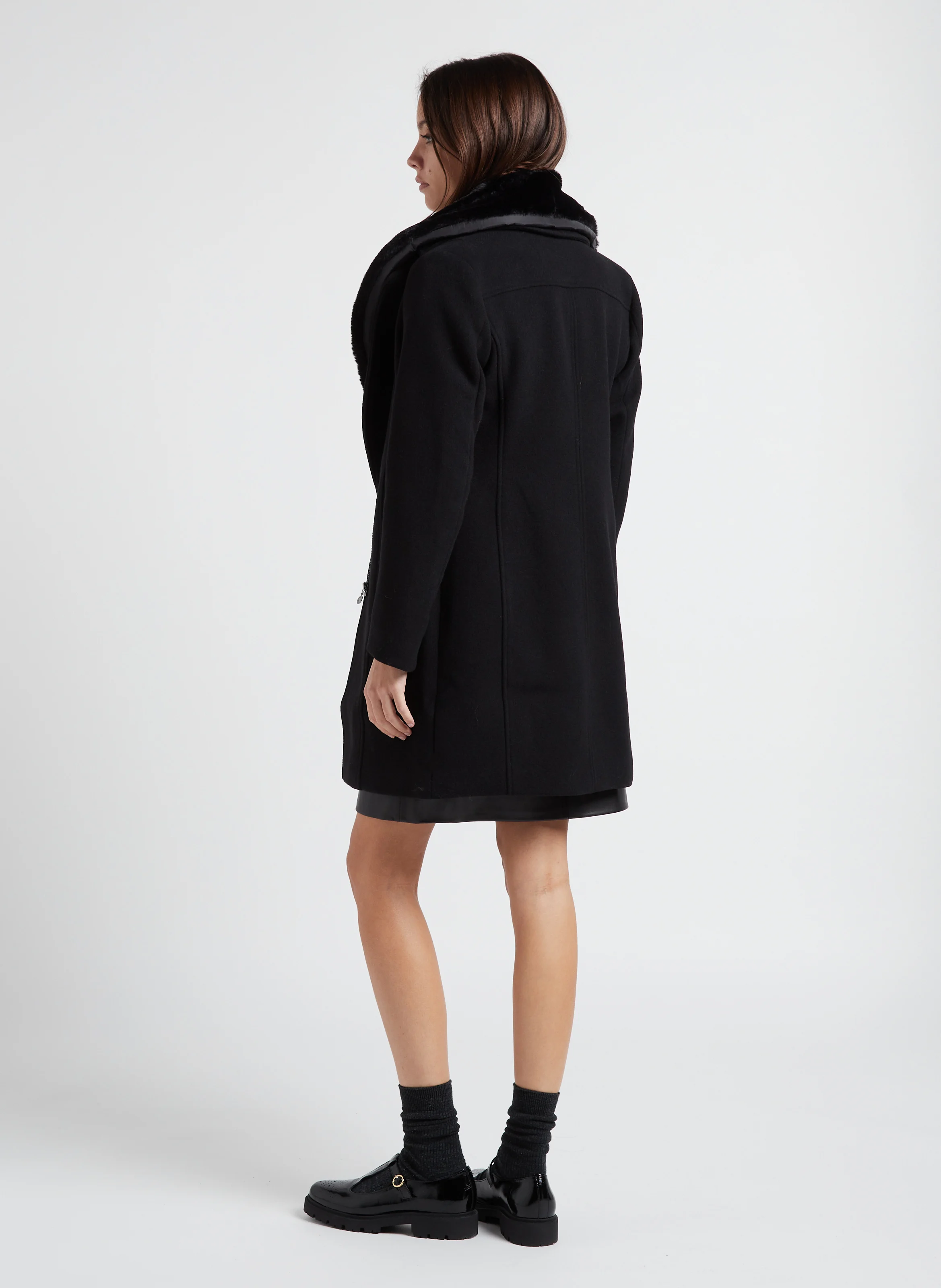 PHILINE - Manteau col tailleur en laine mélangée | Noir