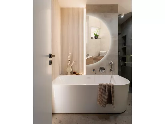 Miroir mural Loft LED moderne demi-circulaire 90 cm - lumière chaude