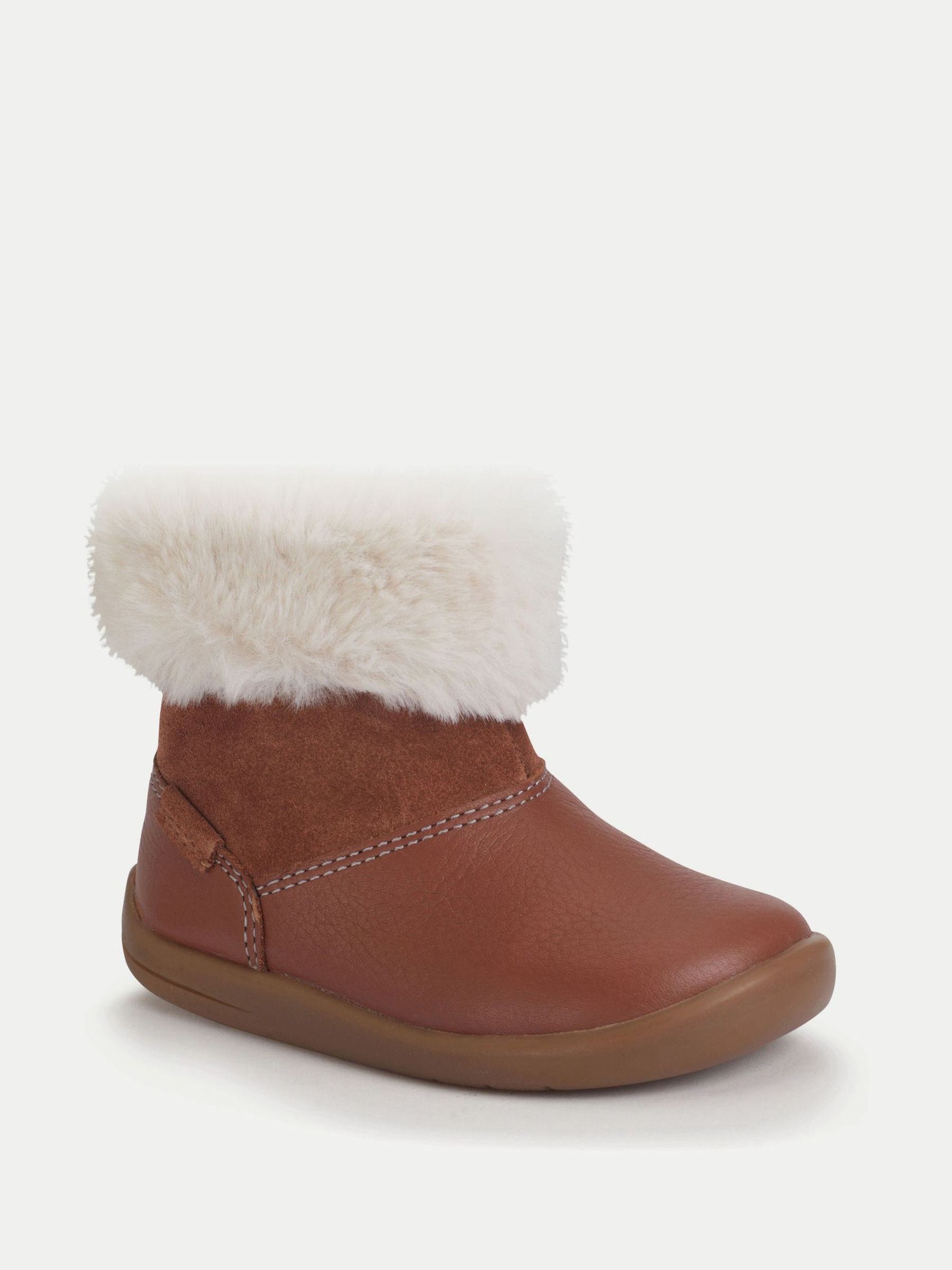 Start-Rite Girls Flurry Zip-Up Faux Fur Topped Ankle Brown Boots