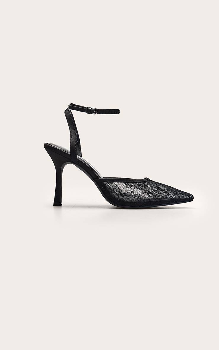 Noir Escarpins À Bout Pointu En Dentelle Avec Talon Mi-haut