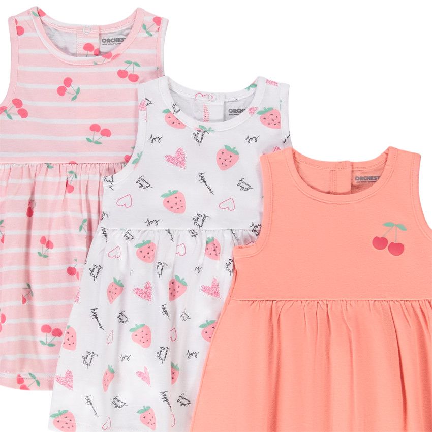 Lot de 3 robes fantaisie pour bébé fille - Blanc
