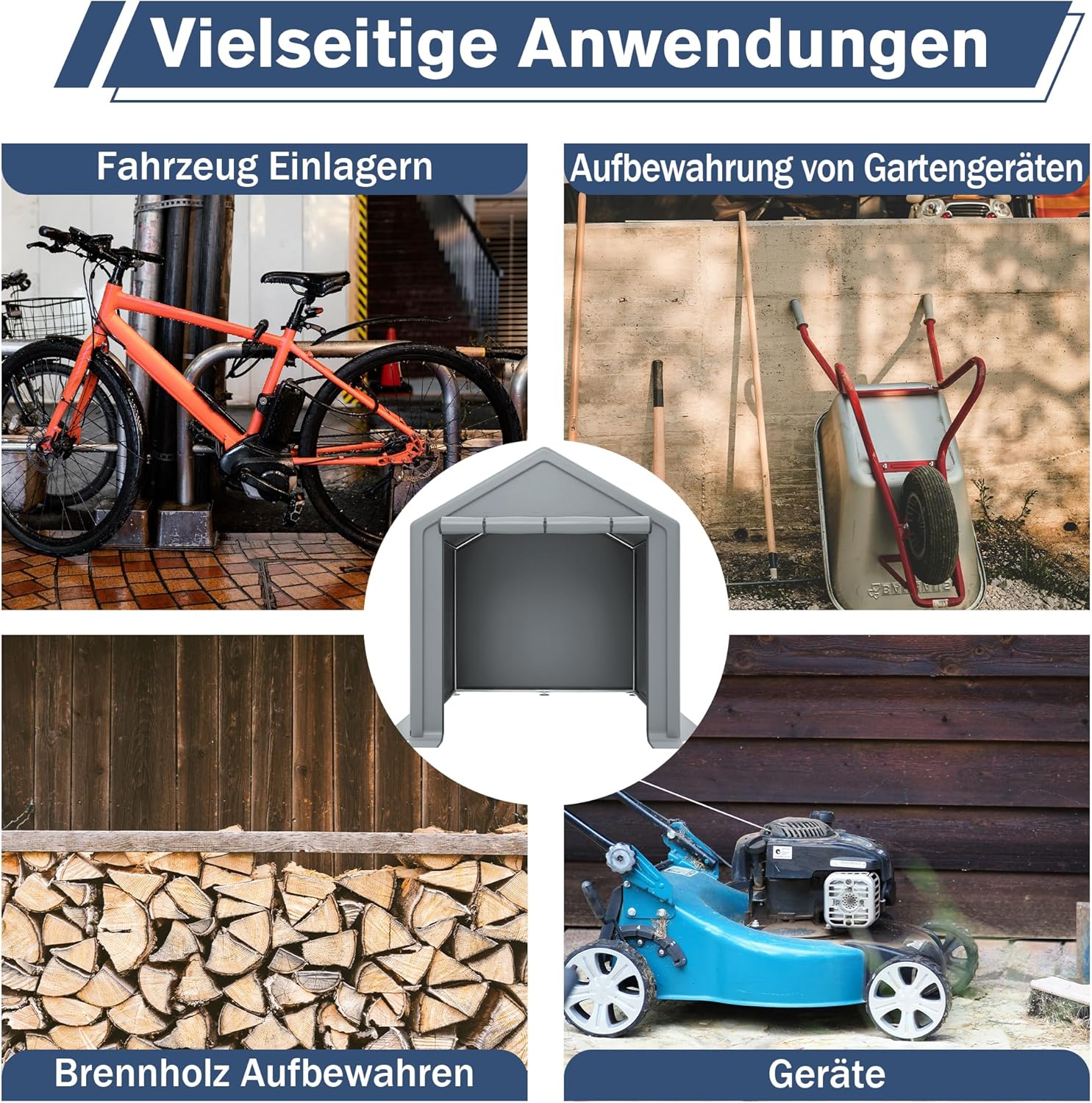 Garagenzelt 190x170x200cm, Wasserdichtes Lagerzelt mit Rolltor, Robuster Stahlrahmen & UV-beständige Plane, Grau – Ideal für Fahrräder, Gartenmöbel & Mehr