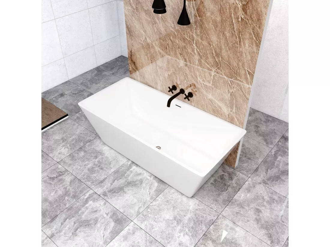 AICA Baignoire îlot rectangulaire 170x80x58cm blanc en Acrylique,avec Bonde et trop plein