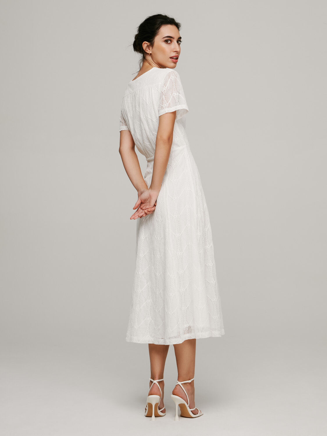 Vestido midi de manga curta - Branco