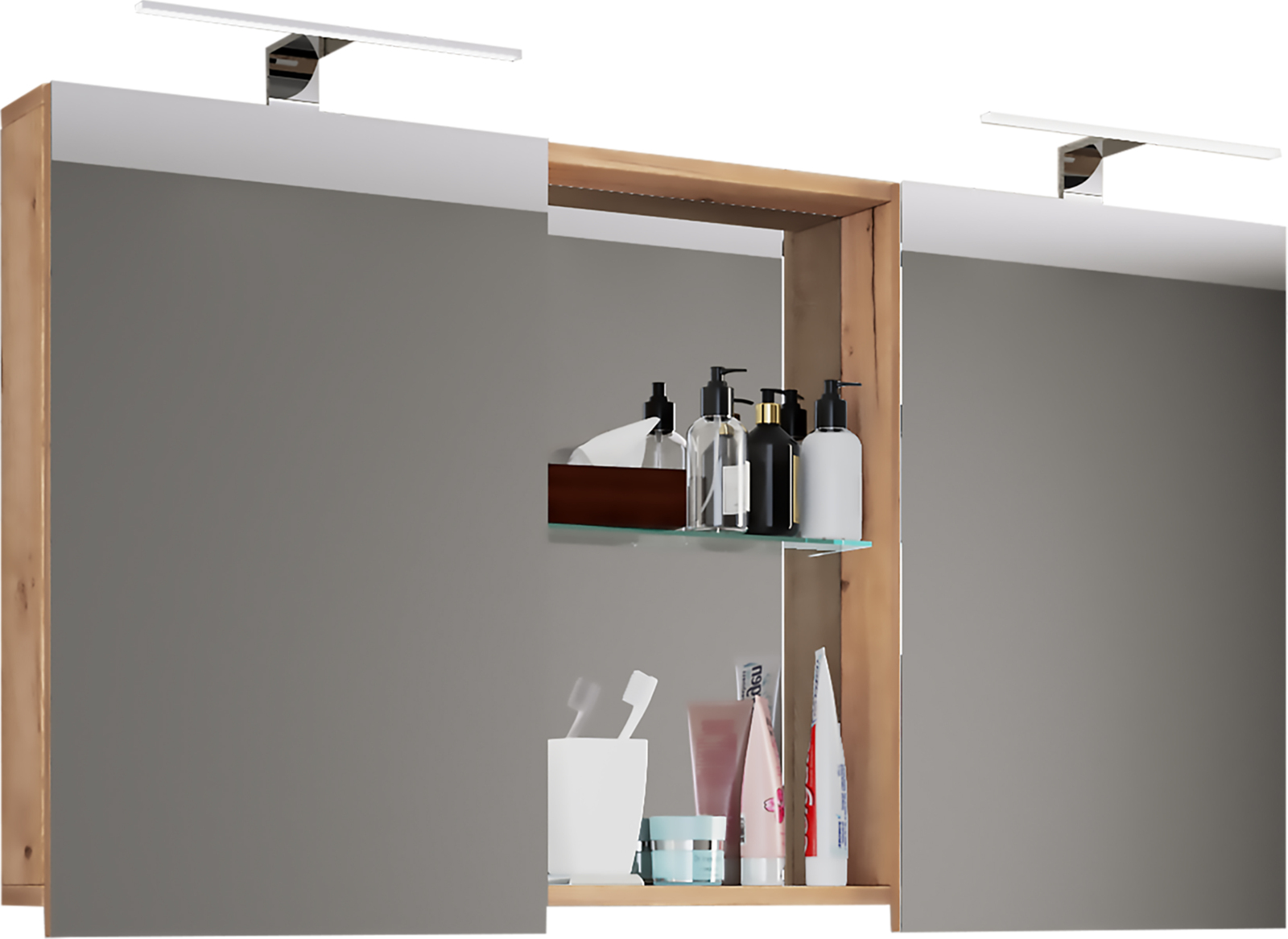 Spiegelschrank BUDASI - Honig-Eiche - 112 cm