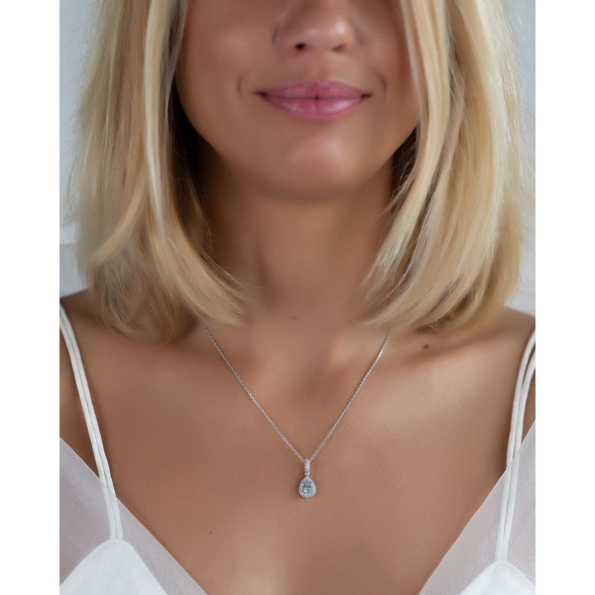 Collier Aigue-Marine & Diamant en Argent 925 | 1.55gr | Pendentif Élégant - Aden