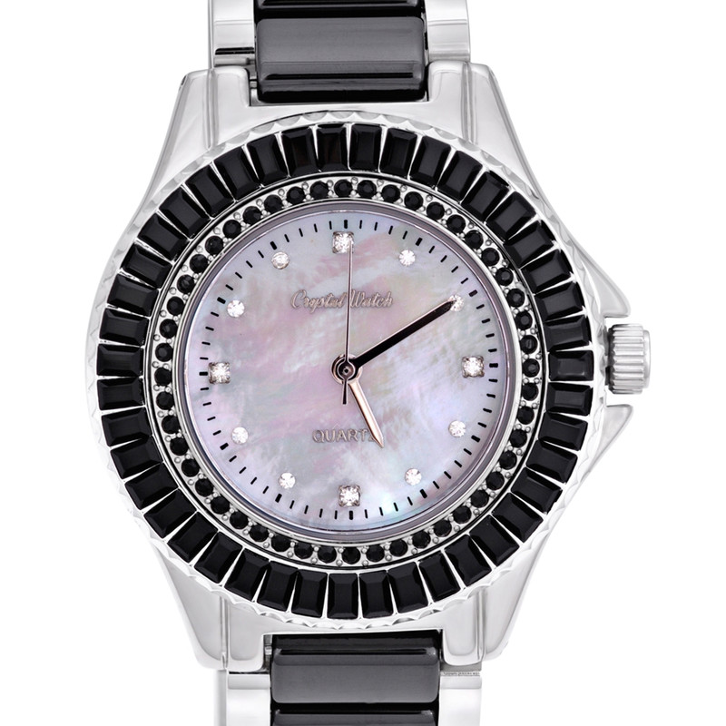 Montre Céramique orné de cristaux de Swarovski Noirs