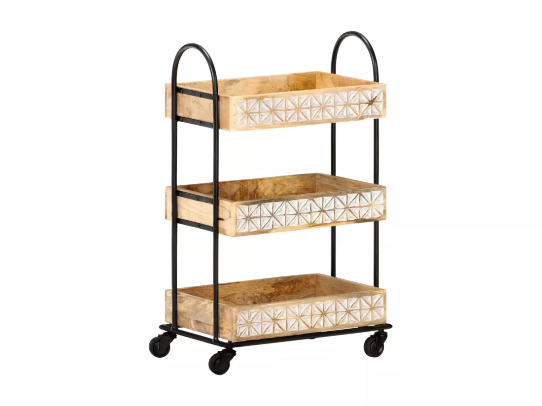 Chariot de cuisine à 3 niveaux 46x30x76 cm Bois de manguier