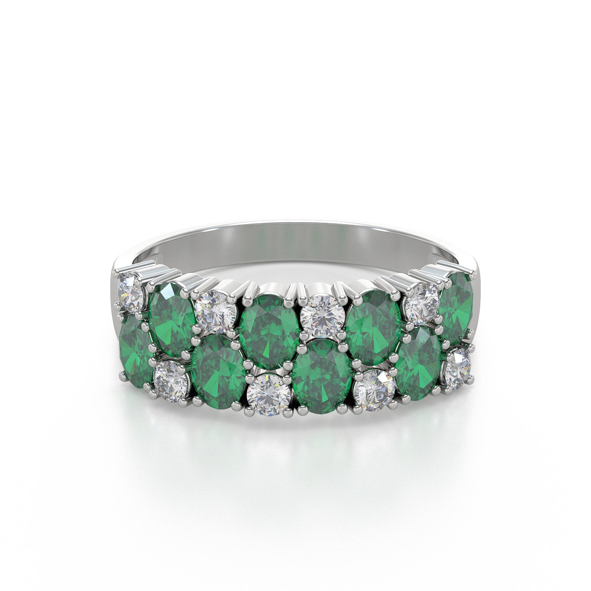 Bague ADEN Or 585 Blanc Emeraude et diamants 2.524grs