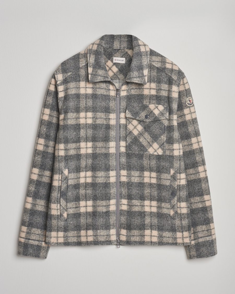 Moncler Wool Zip Overshirt Grey Check