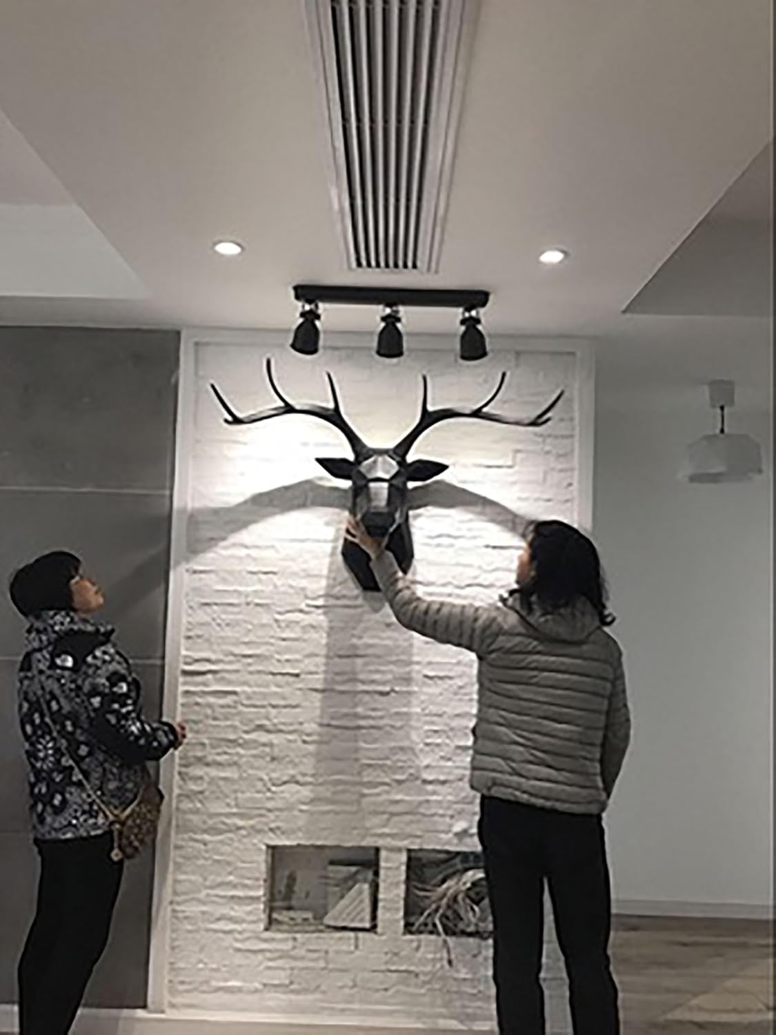 Hirschkopf Geweih Wanddeko Harz Hirschgeweih deko Geometrische Ornamente Hirsch deko Skulptur,Große 3D Wandhalterung Hirsch Tierkopf Skulptur für Wohnzimmerwand Wohnung Schlafzimmer Gartenhütte Flur