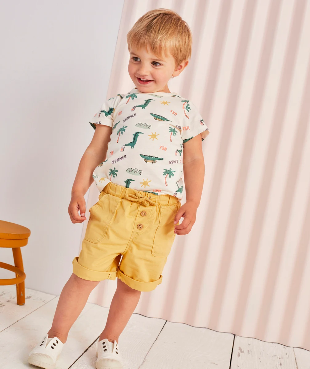 BERMUDA DROIT BÉBÉ GARÇON JAUNE EN COTON