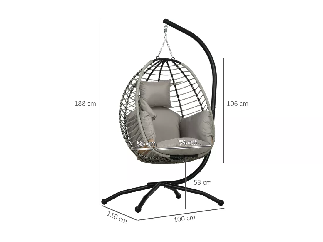 Fauteuil oeuf suspendu balancelle pliable avec coussin et support
