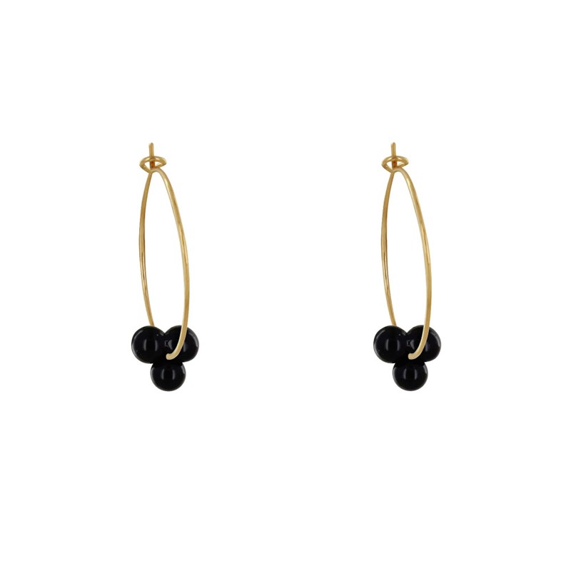 Boucles d'Oreilles Créoles Laiton Fermée et Bouquet de Perles de Verre