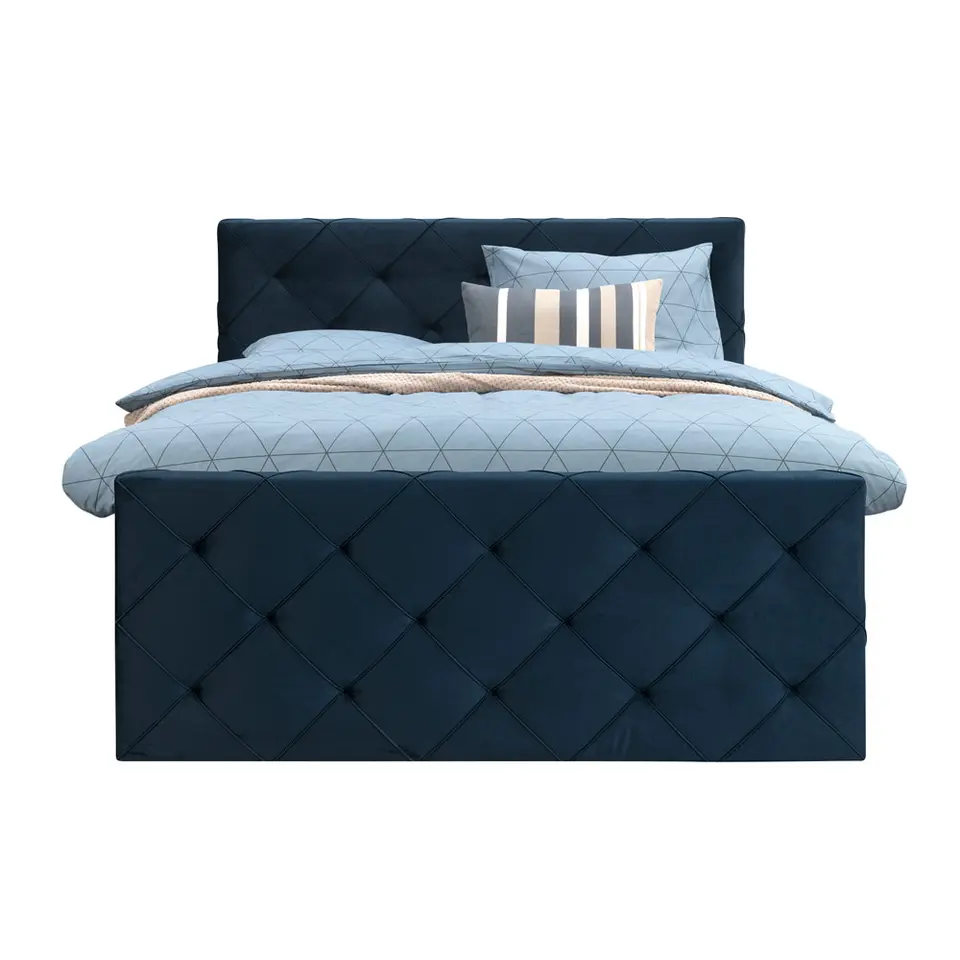 Boxspring met voetbord Liv geruit - blauw - 160x200 cm - slanke poot