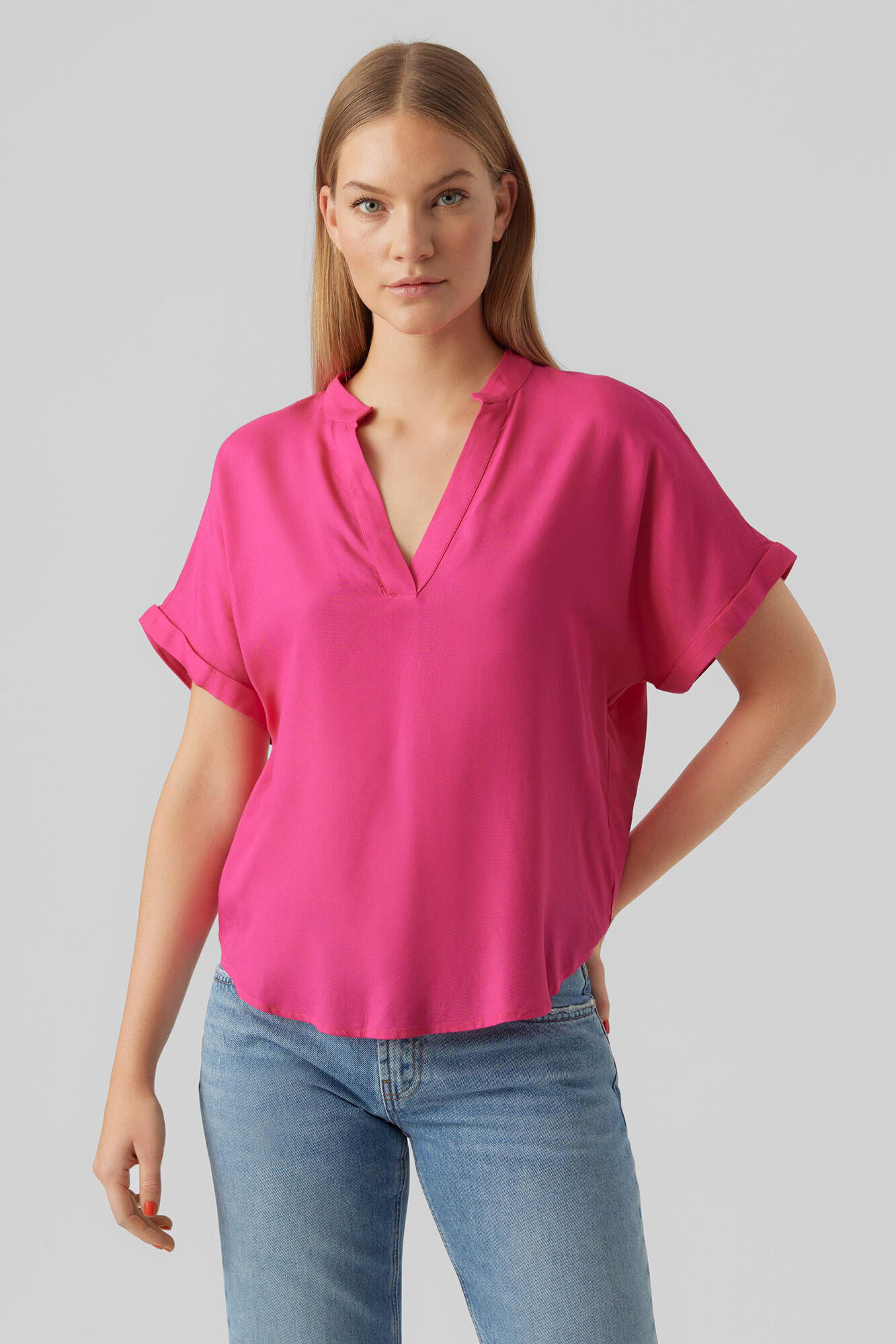 Blusa básica de manga curta - Rosa