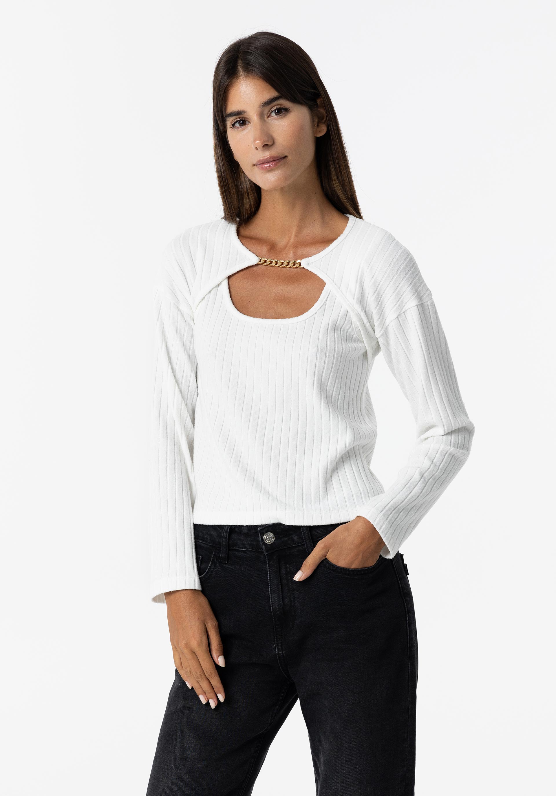 T-shirt Cut Out com Aplicação Dourada