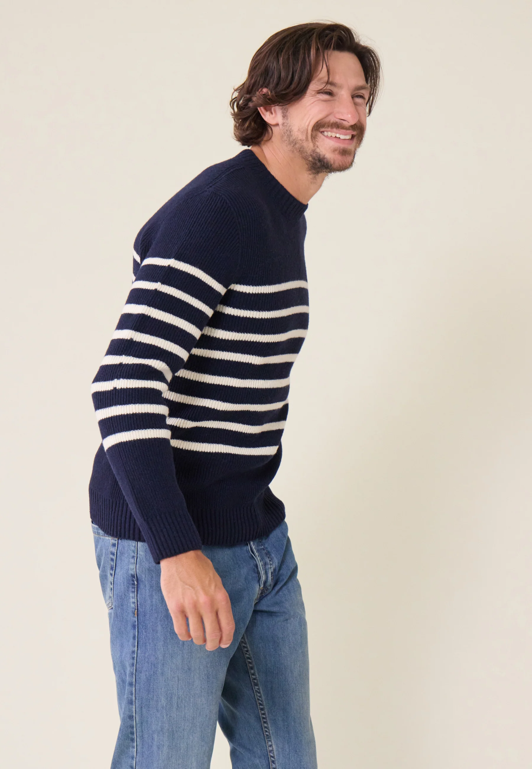 Pull Homme en laine Française-Louis Marinière Marine