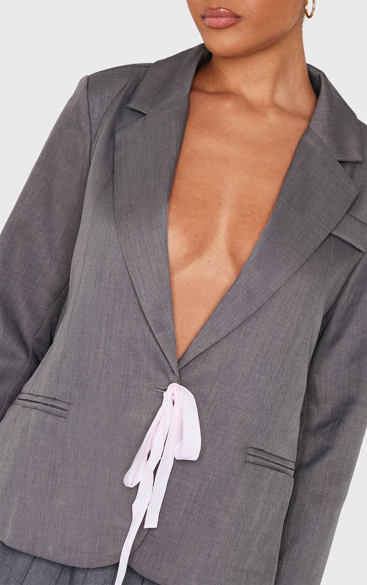 Gris Blazer Avec Détail Ruban