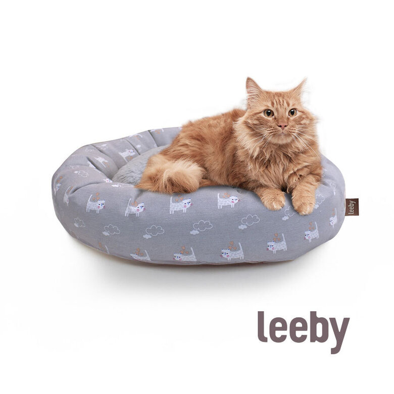 Cama para gatos Leeby Grey em formato de donut antiderrapante