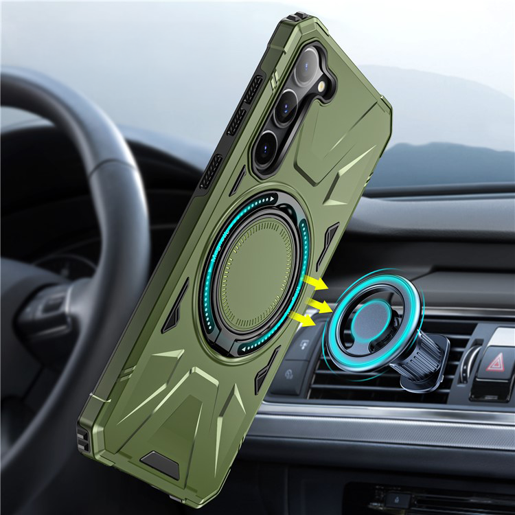 Samsung Galaxy S25 / S24 Hybrid Outdoor Hardcase Hülle mit MagSafe-Modul   Kickstand Aufsteller - Grün